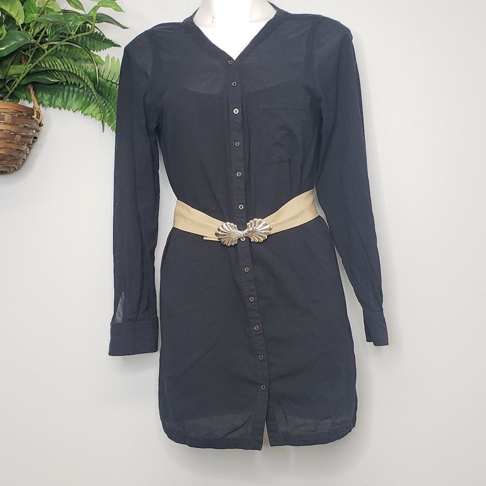 Joie Ibiza Cotton Shirtdress in Caviar Size Small